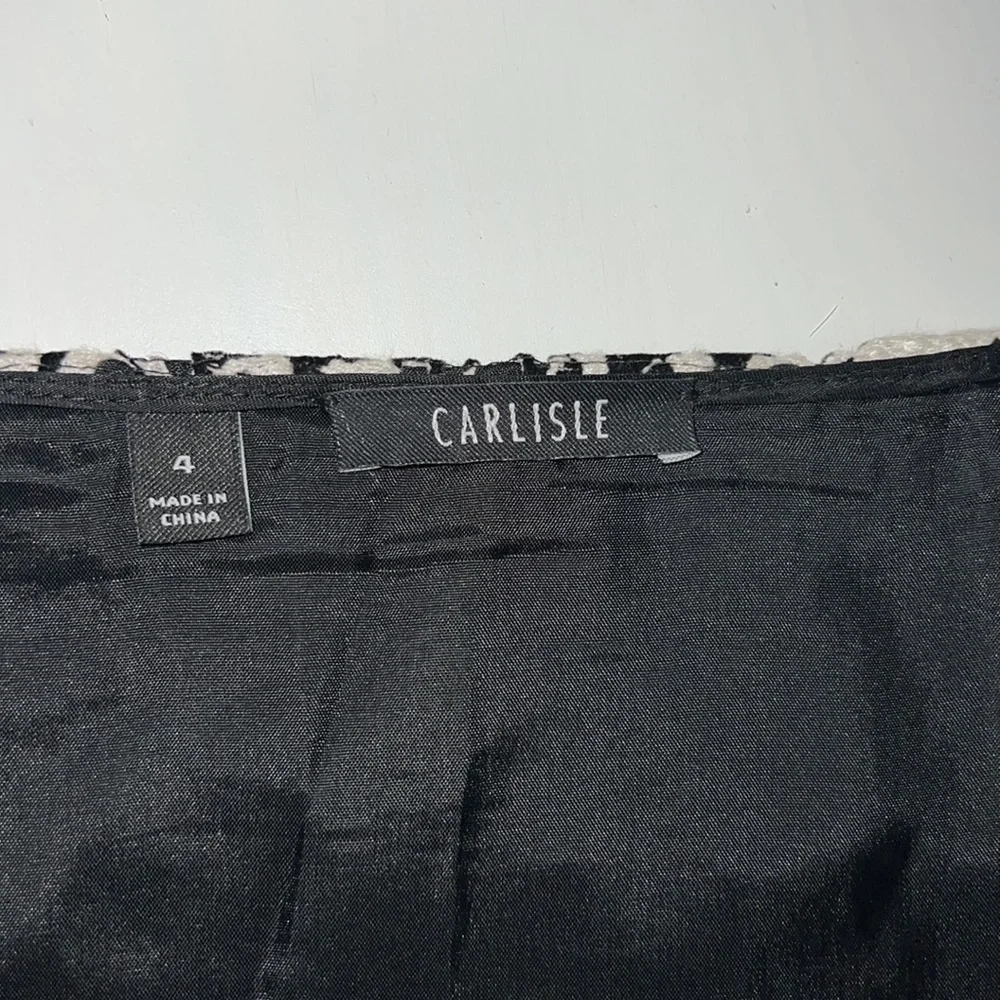 The Carlisle Black & White Skirt W/ Faux Drape, Leather & Gold Buckle, Side Zip